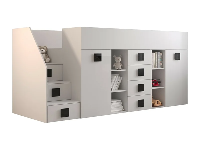 TOLEDO 3L Etagenbett 248,5/123/93 (weiß/weiß/schwarz)