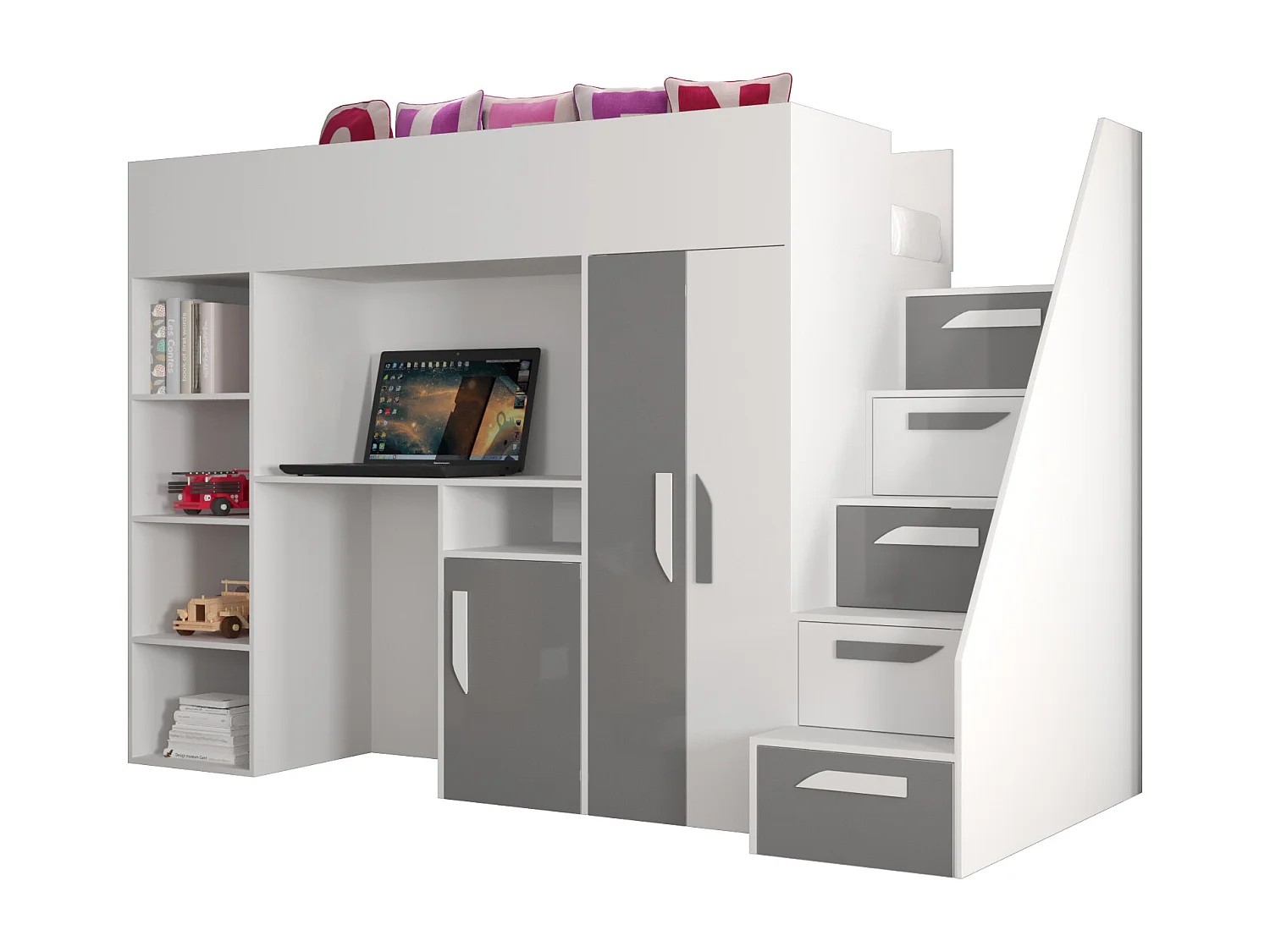 Stapelbed PARTY 14 247/165/120 (wit/grijs)