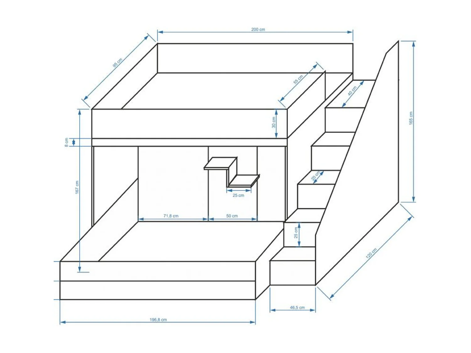 PARTY 16 Lit superposé 247/165/135 (blanc/blanc/noir)