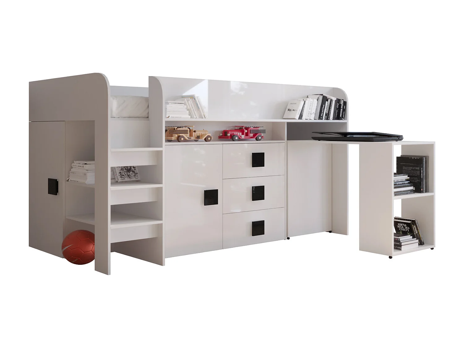 TOLEDO 1 Stapelbed 203,3/106,6/125 (wit/wit/zwart)