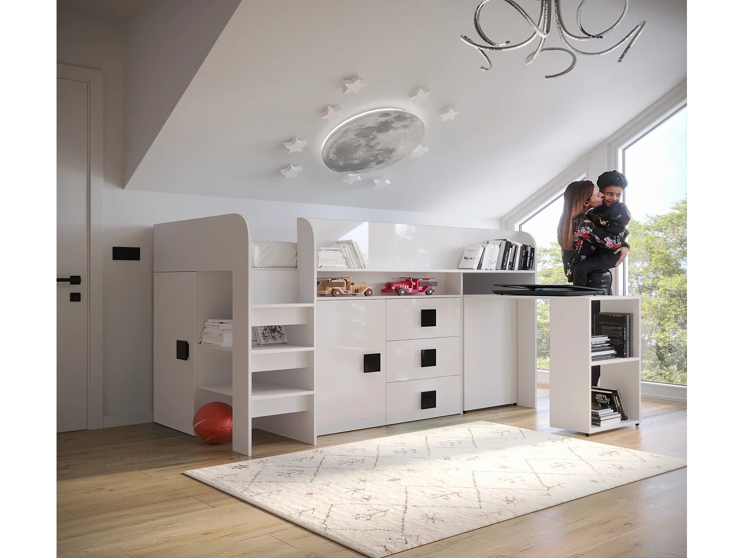 TOLEDO 1 Stapelbed 203,3/106,6/125 (wit/wit/zwart)