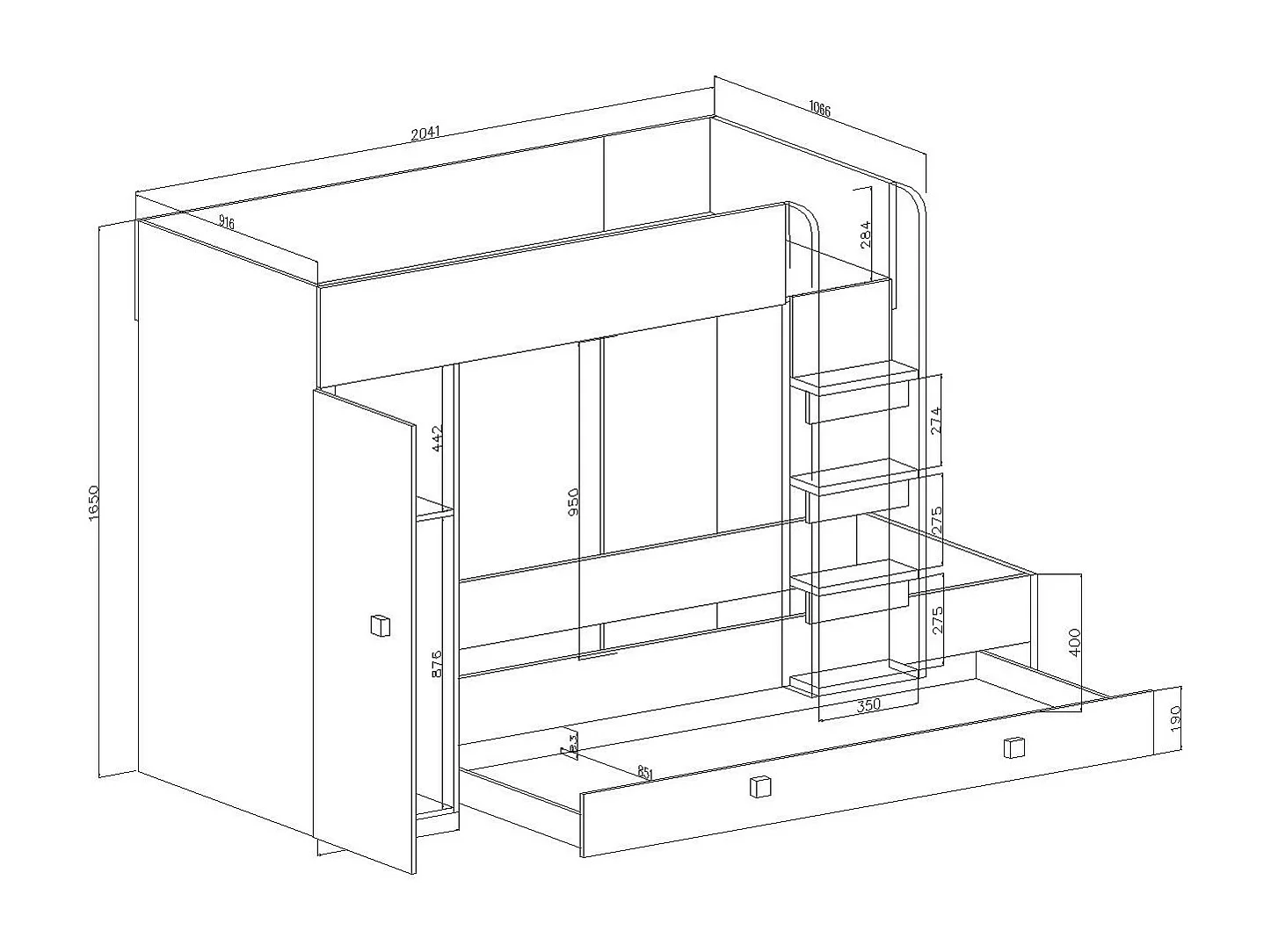 TOLEDO 2 Lit superposé 203,3/106,6/125 (blanc)
