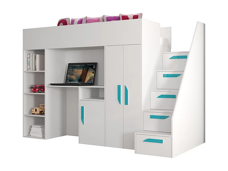 PARTY 14 Etagenbett 247/165/120 (weiß/weiß/türkis)