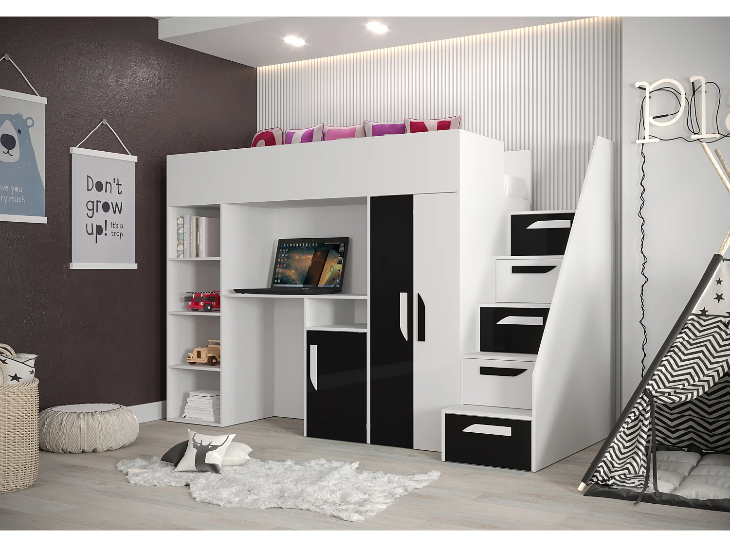 PARTY 14 letto a castello 247/165/120 (bianco/nero)