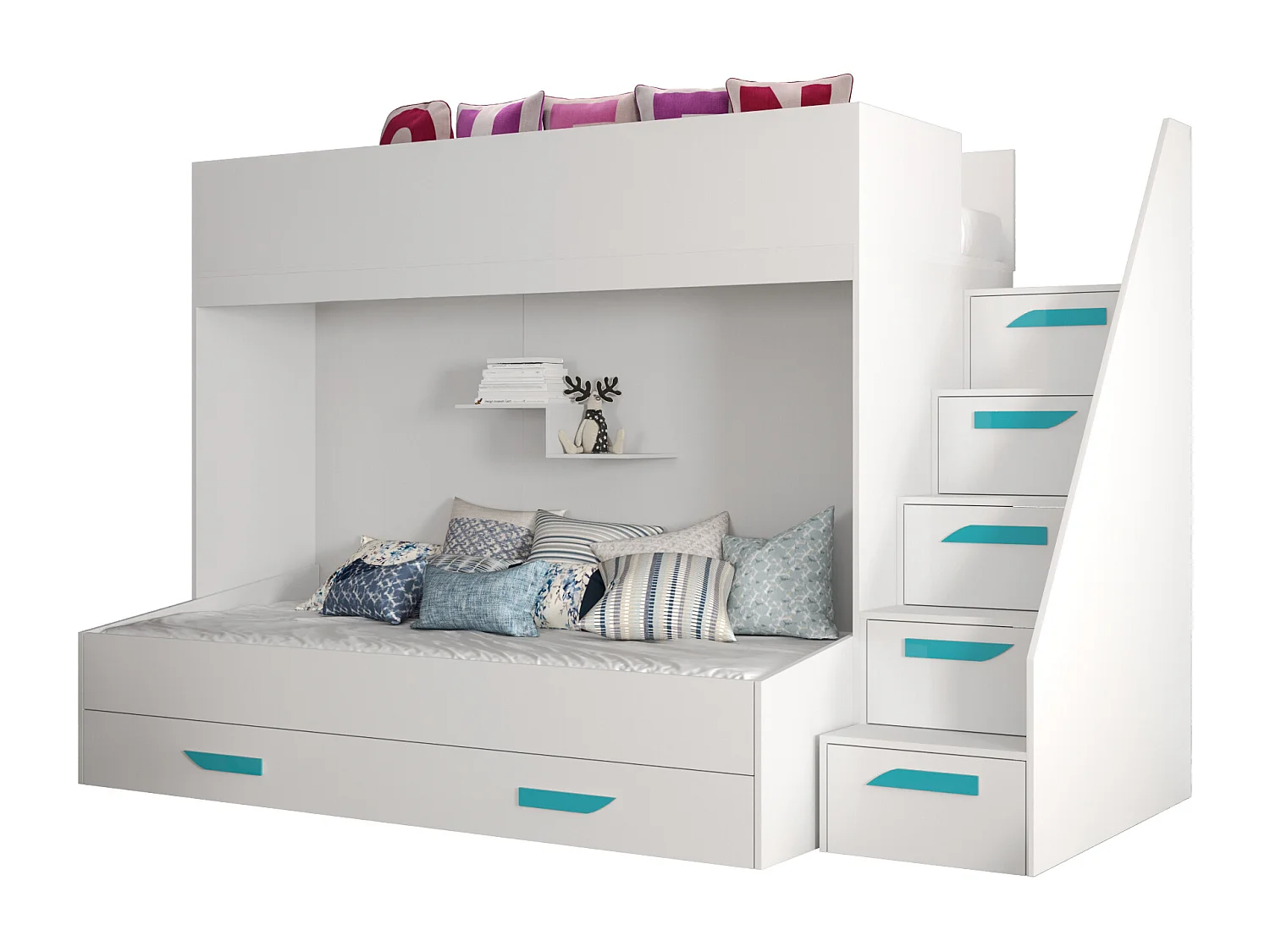 Stapelbed PARTY 16 247/165/135 (wit/wit/turquoise)