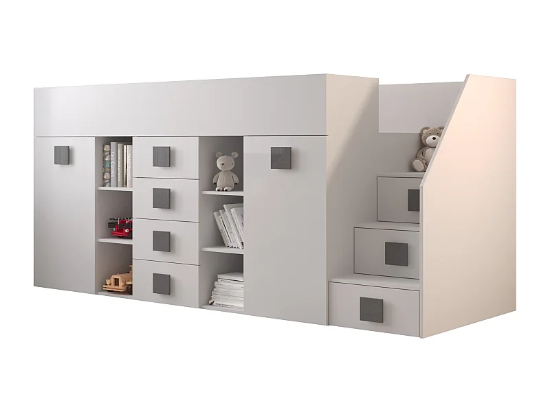 Stapelbed TOLEDO 3P 248,5/123/93 (wit/wit/grijs)