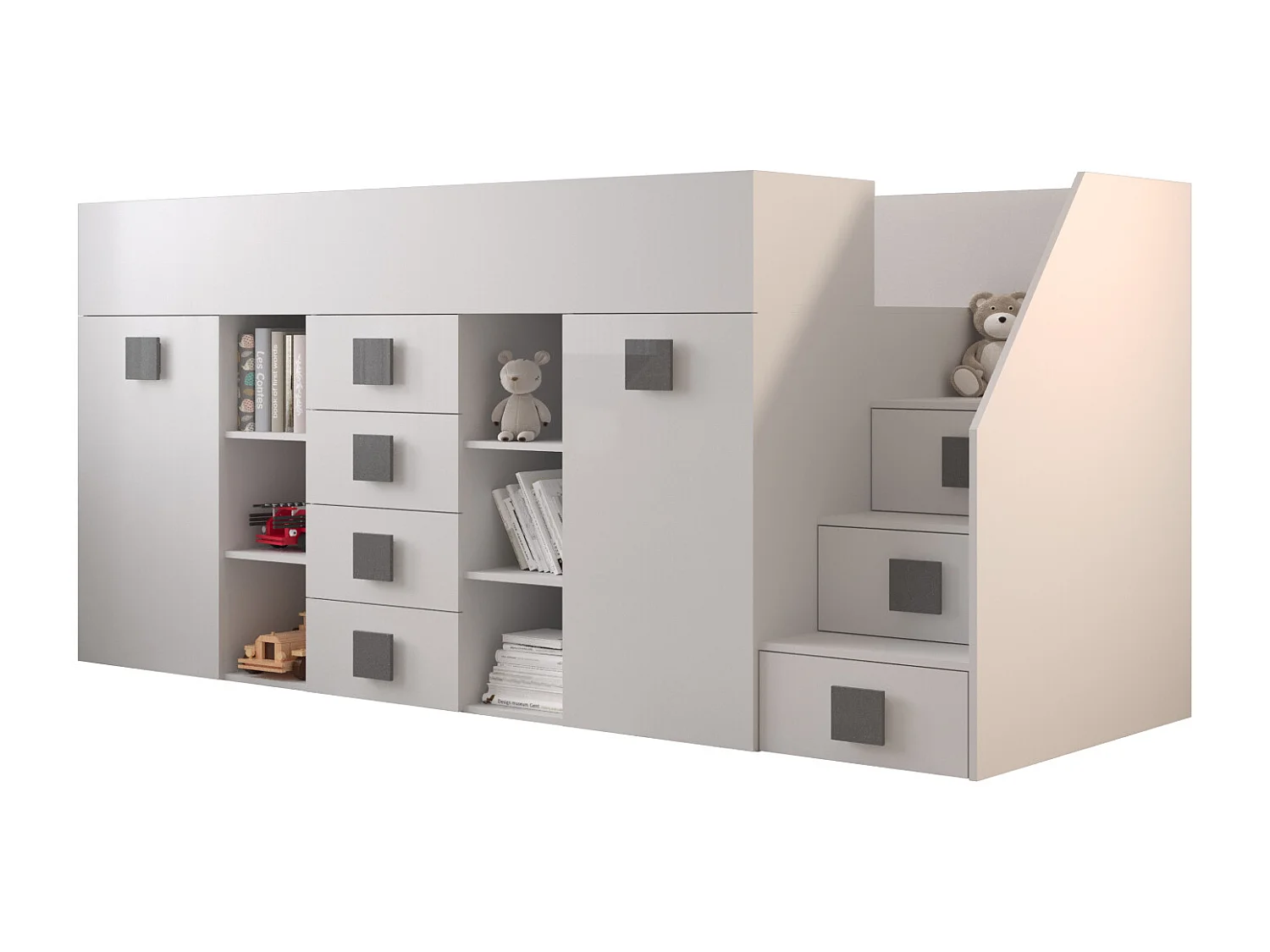 Stapelbed TOLEDO 3P 248,5/123/93 (wit/wit/grijs)