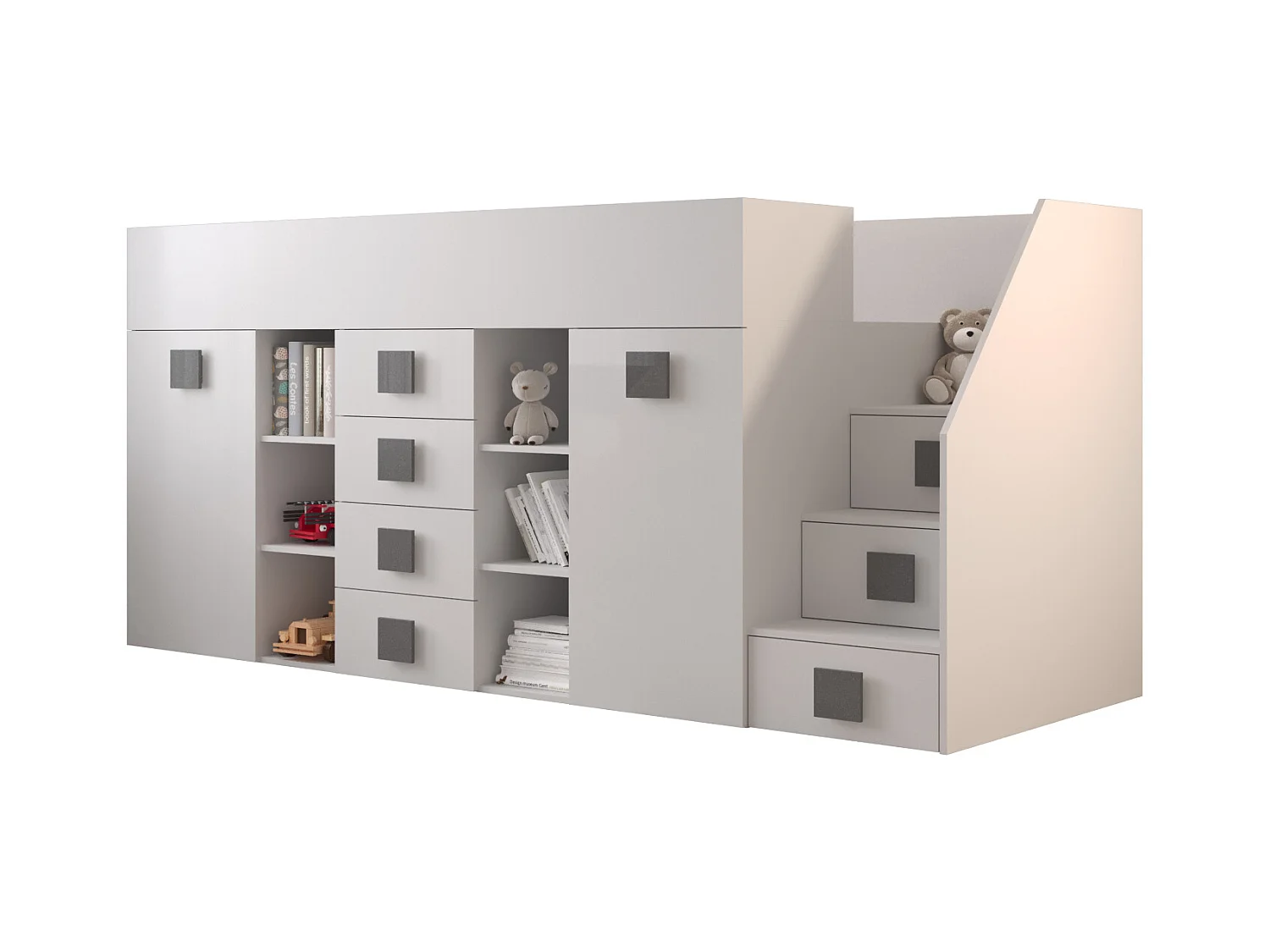 Stapelbed TOLEDO 3P 248,5/123/93 (wit/wit/grijs)