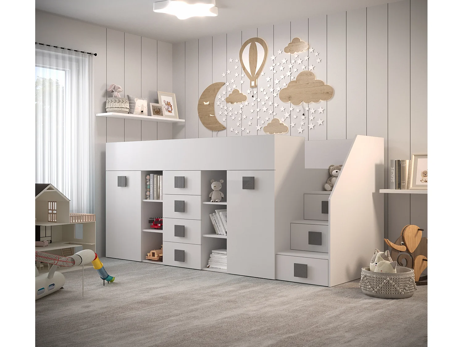 TOLEDO 3P Lit superposé 248,5/123/93 (blanc/blanc/gris)