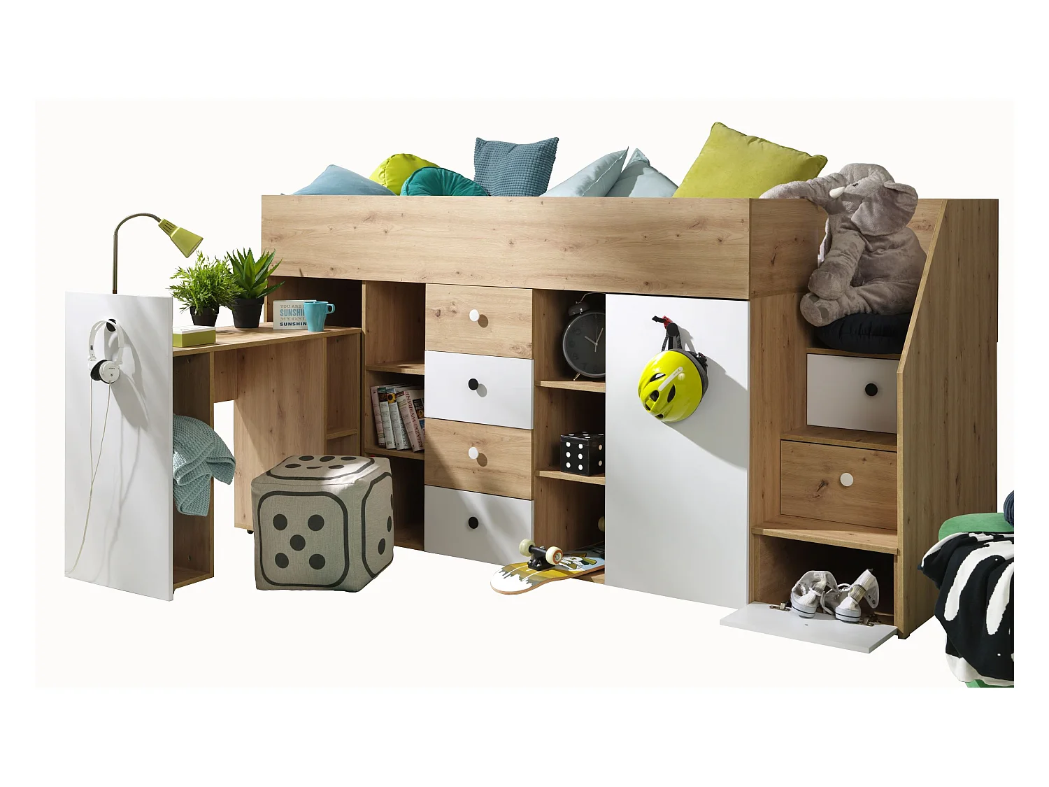SMART 3P Lit superposé 248,5/123/93 (artisan/blanc)
