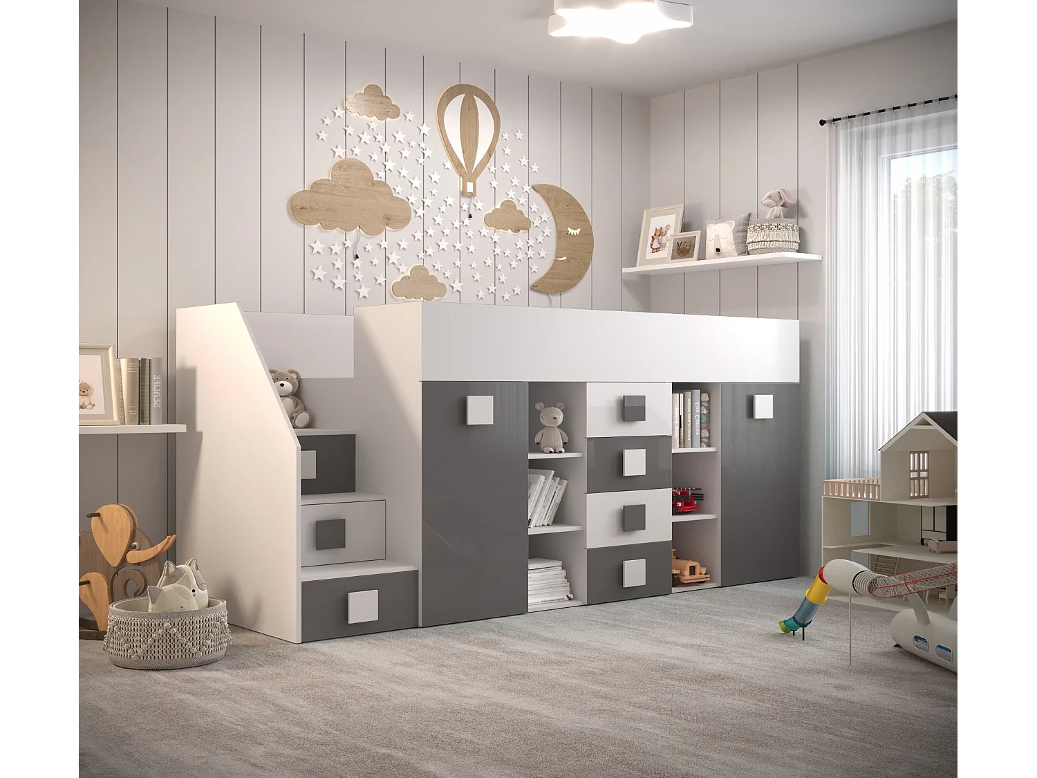 TOLEDO 3L Lit superposé 248,5/123/93 (blanc/gris)