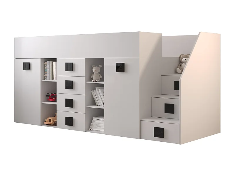 TOLEDO 3P Etagenbett 248,5/123/93 (weiß/weiß/schwarz)