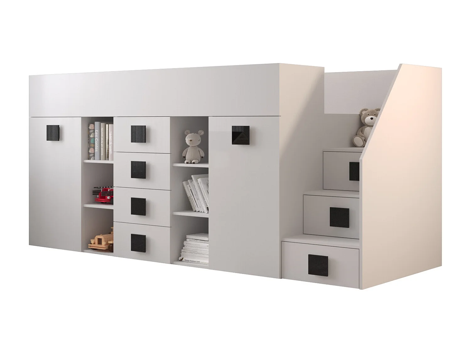 TOLEDO 3P Lit superposé 248,5/123/93 (blanc/blanc/noir)