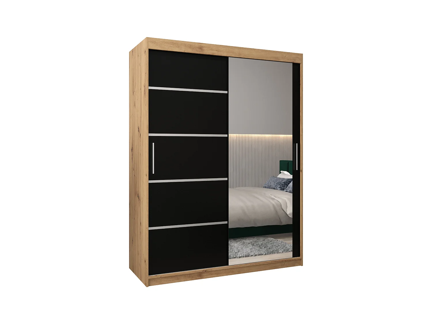 ARMOIRE VERONA 2 À PORTES COULISSANTES 200/150/62 2 Portes (Artisan/Noir)
