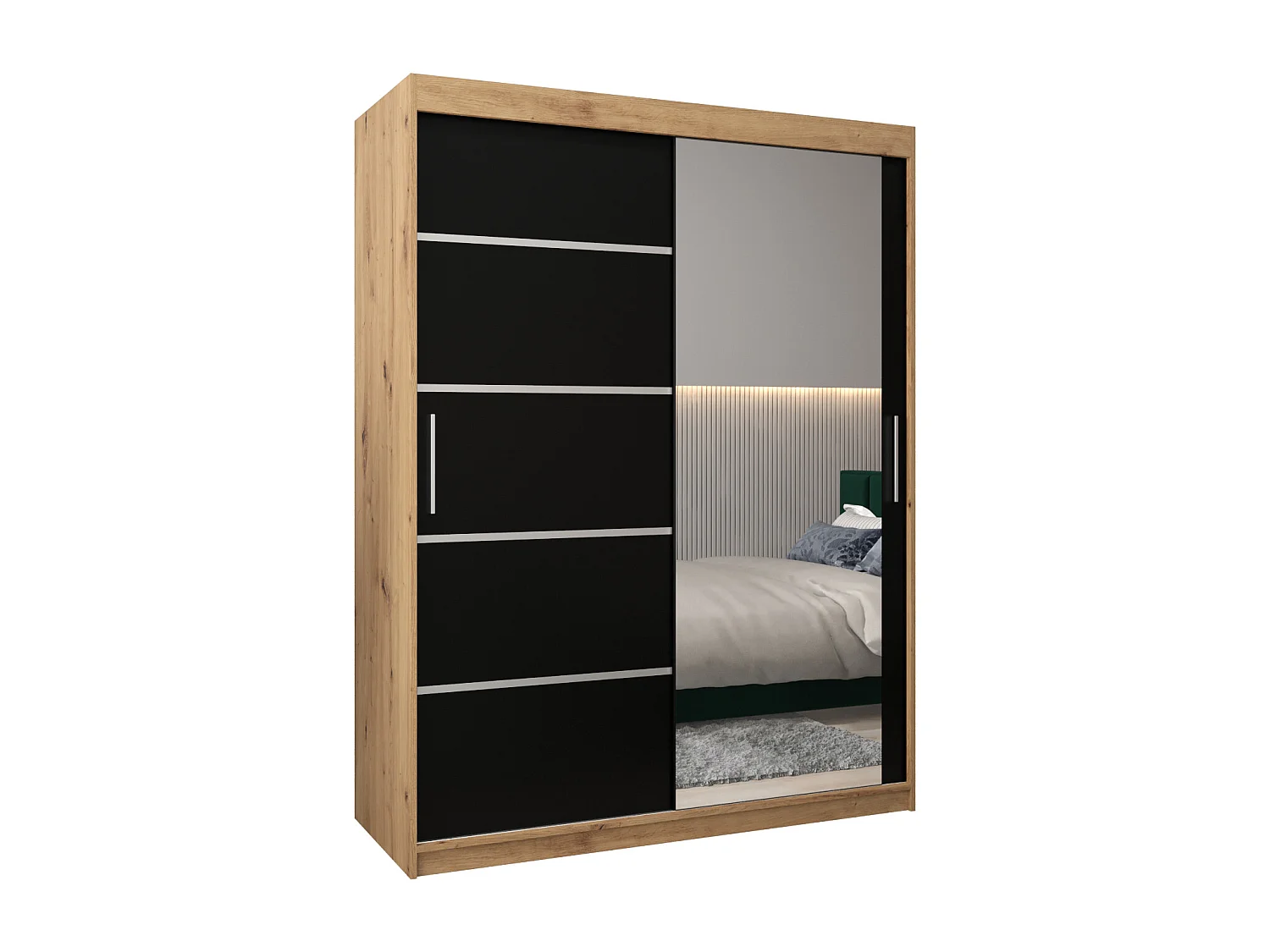 ARMOIRE VERONA 2 À PORTES COULISSANTES 200/150/62 2 Portes (Artisan/Noir)