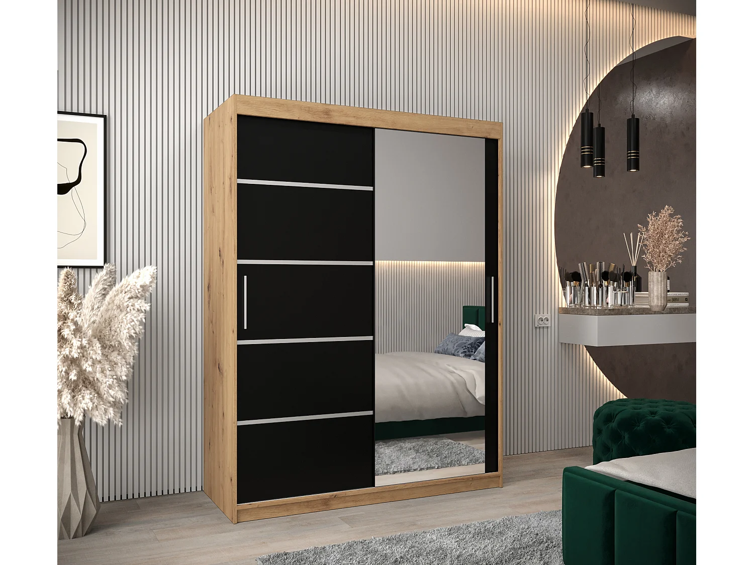 ARMOIRE VERONA 2 À PORTES COULISSANTES 200/150/62 2 Portes (Artisan/Noir)