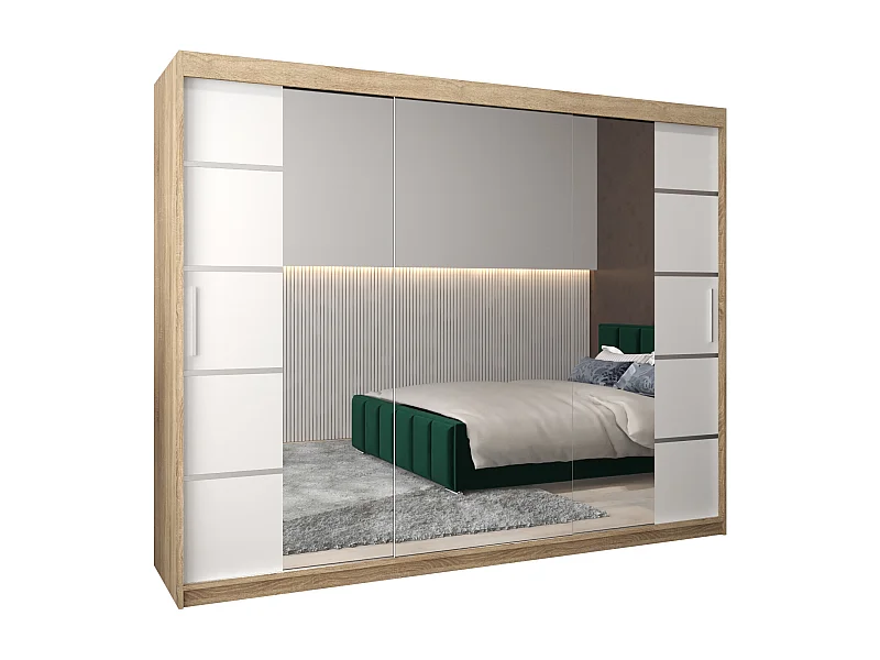 ARMOIRE VERONA 4 À PORTES COULISSANTES 200/250/62 3 Portes (Sonoma/Blanc)