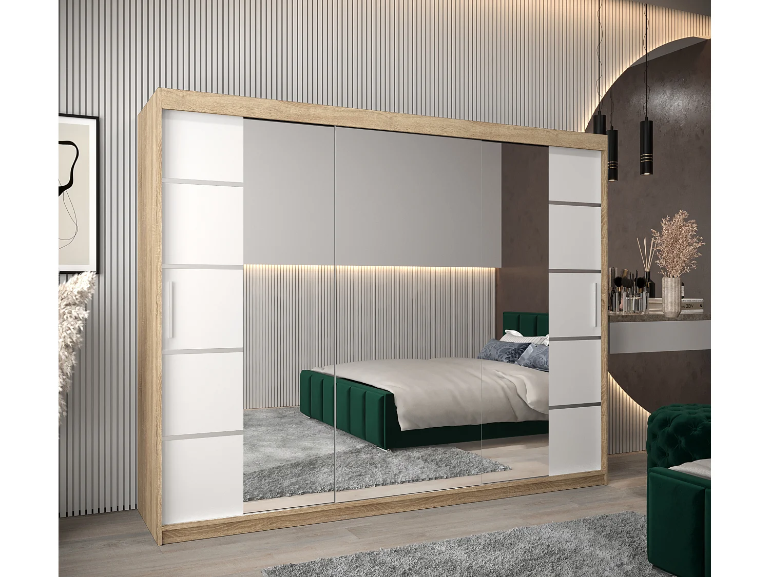 ARMOIRE VERONA 4 À PORTES COULISSANTES 200/250/62 3 Portes (Sonoma/Blanc)