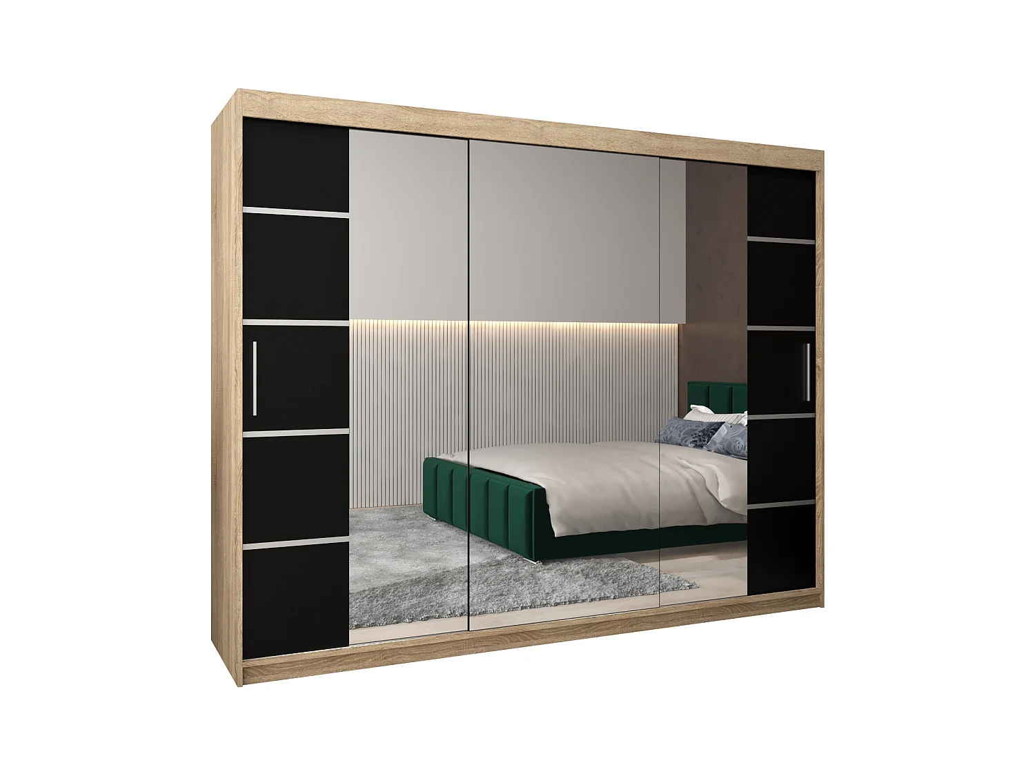 ARMOIRE VERONA 4 À PORTES COULISSANTES 200/250/62 3 Portes (Sonoma/Noir)