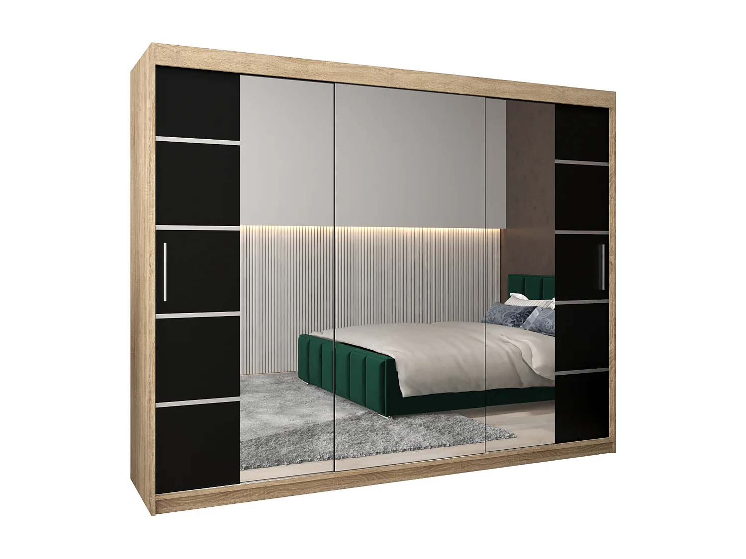 SCHWEBETÜRENSCHRANK VERONA 4 200/250/62 3-türig (Sonoma/Schwarz)