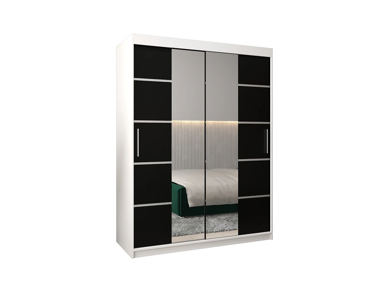 ARMOIRE VERONA 4 À PORTES COULISSANTES 200/150/62 2 Portes (Blanc/Noir)