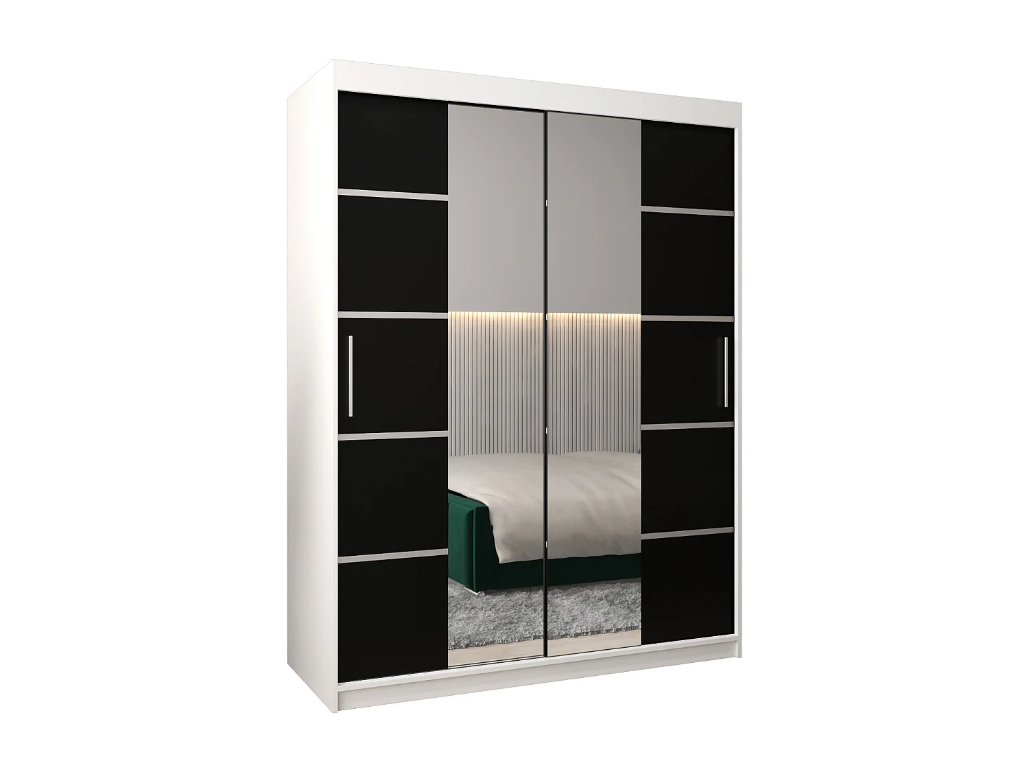 ARMOIRE VERONA 4 À PORTES COULISSANTES 200/150/62 2 Portes (Blanc/Noir)