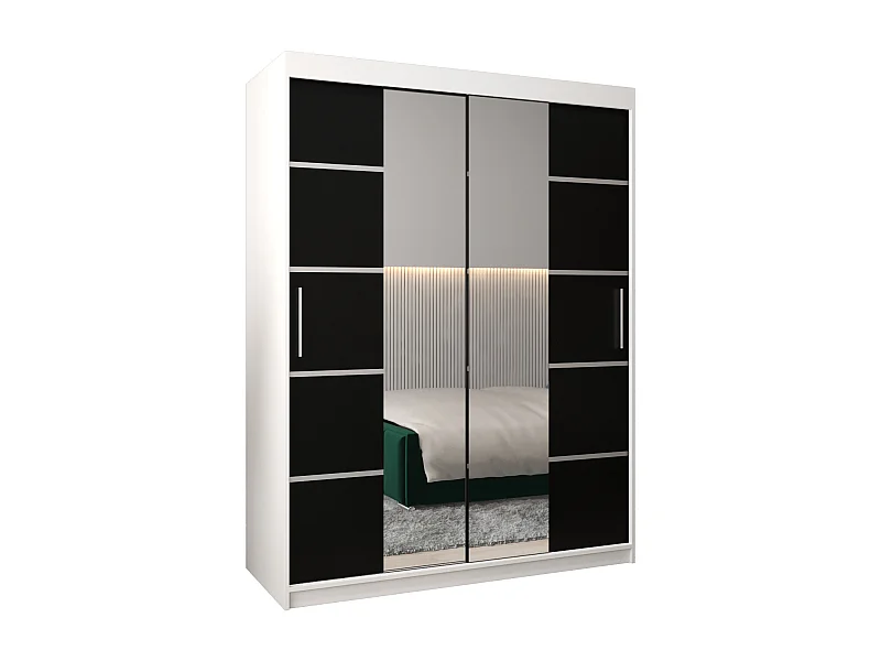 ARMOIRE VERONA 4 À PORTES COULISSANTES 200/150/62 2 Portes (Blanc/Noir)