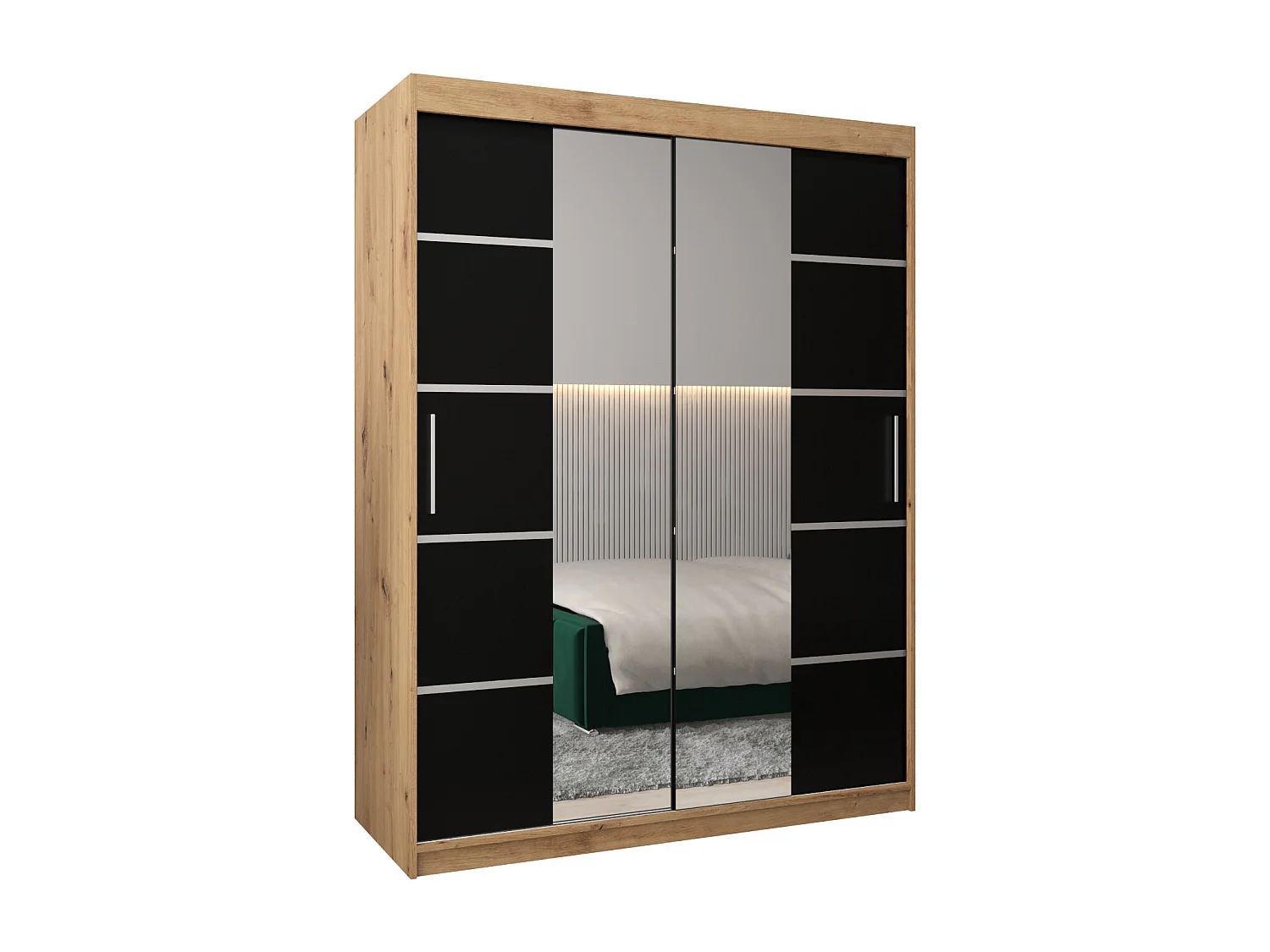 SCHWEBETÜRENSCHRANK VERONA 4 200/150/62 2-türig (Artisan/Schwarz)