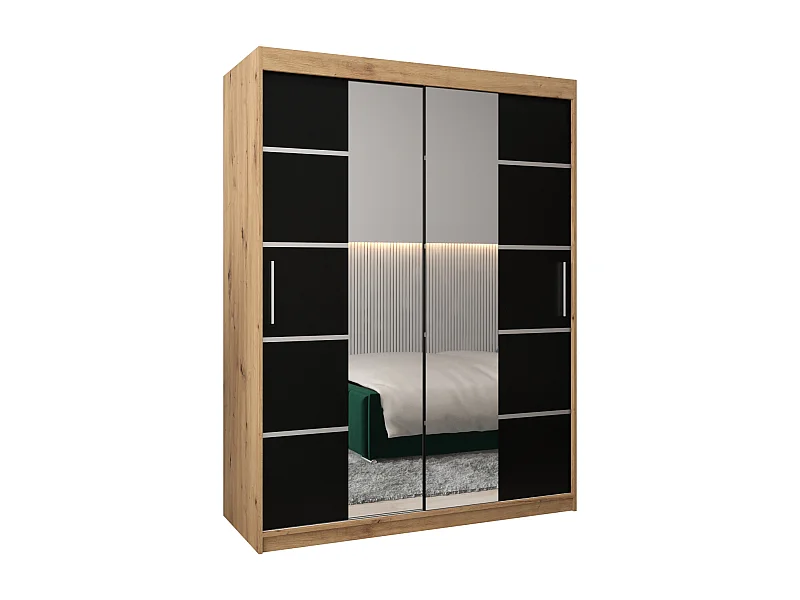 ARMOIRE VERONA 4 À PORTES COULISSANTES 200/150/62 2 Portes (Artisan/Noir)