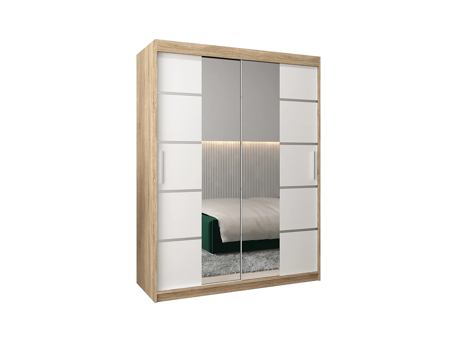 ARMOIRE VERONA 4 À PORTES COULISSANTES 200/150/62 2 Portes (Sonoma/Blanc)