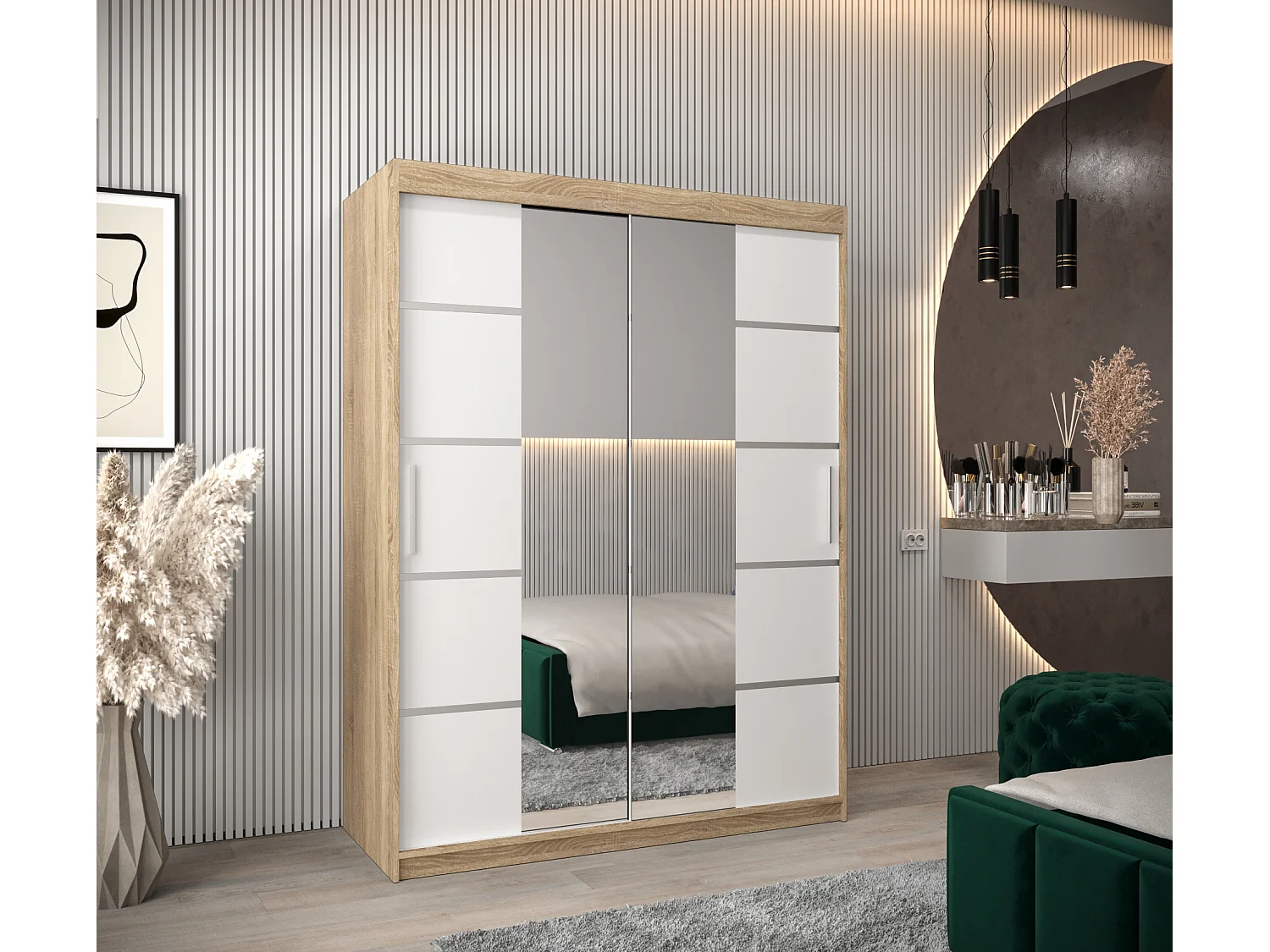 ARMOIRE VERONA 4 À PORTES COULISSANTES 200/150/62 2 Portes (Sonoma/Blanc)