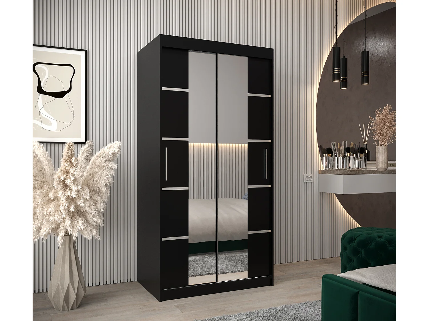 SCHWEBETÜRENSCHRANK VERONA 4 200/100/62 2-türig (Schwarz/Schwarz)