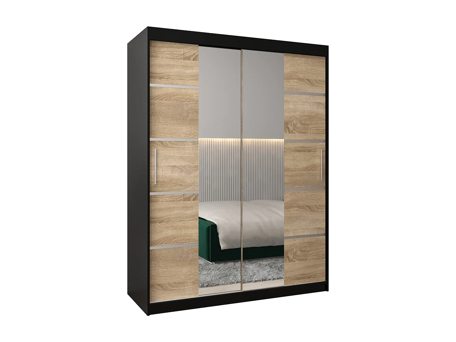 ARMOIRE VERONA 4 À PORTES COULISSANTES 200/150/62 2 Portes (Noir/Sonoma)