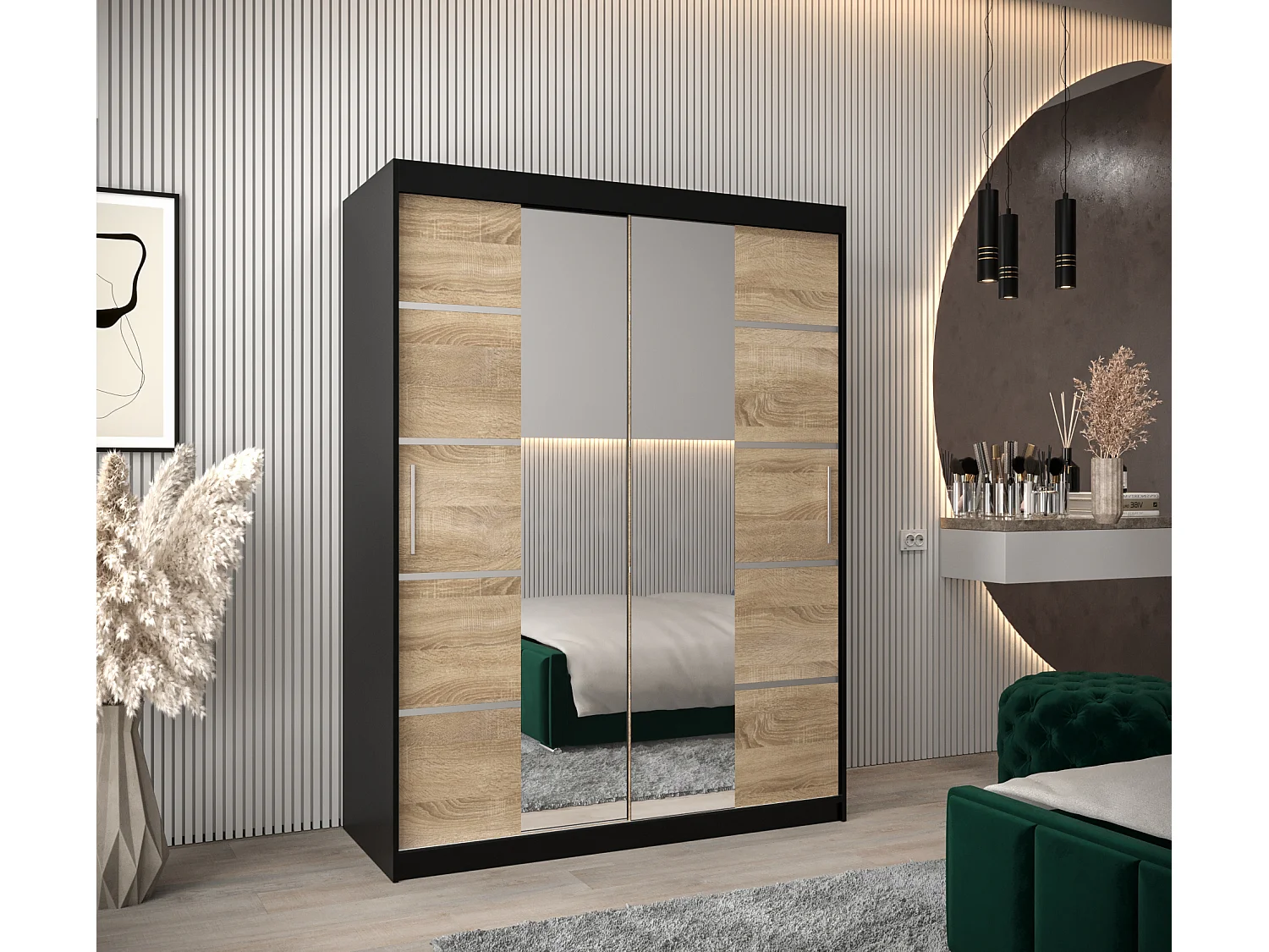 ARMOIRE VERONA 4 À PORTES COULISSANTES 200/150/62 2 Portes (Noir/Sonoma)