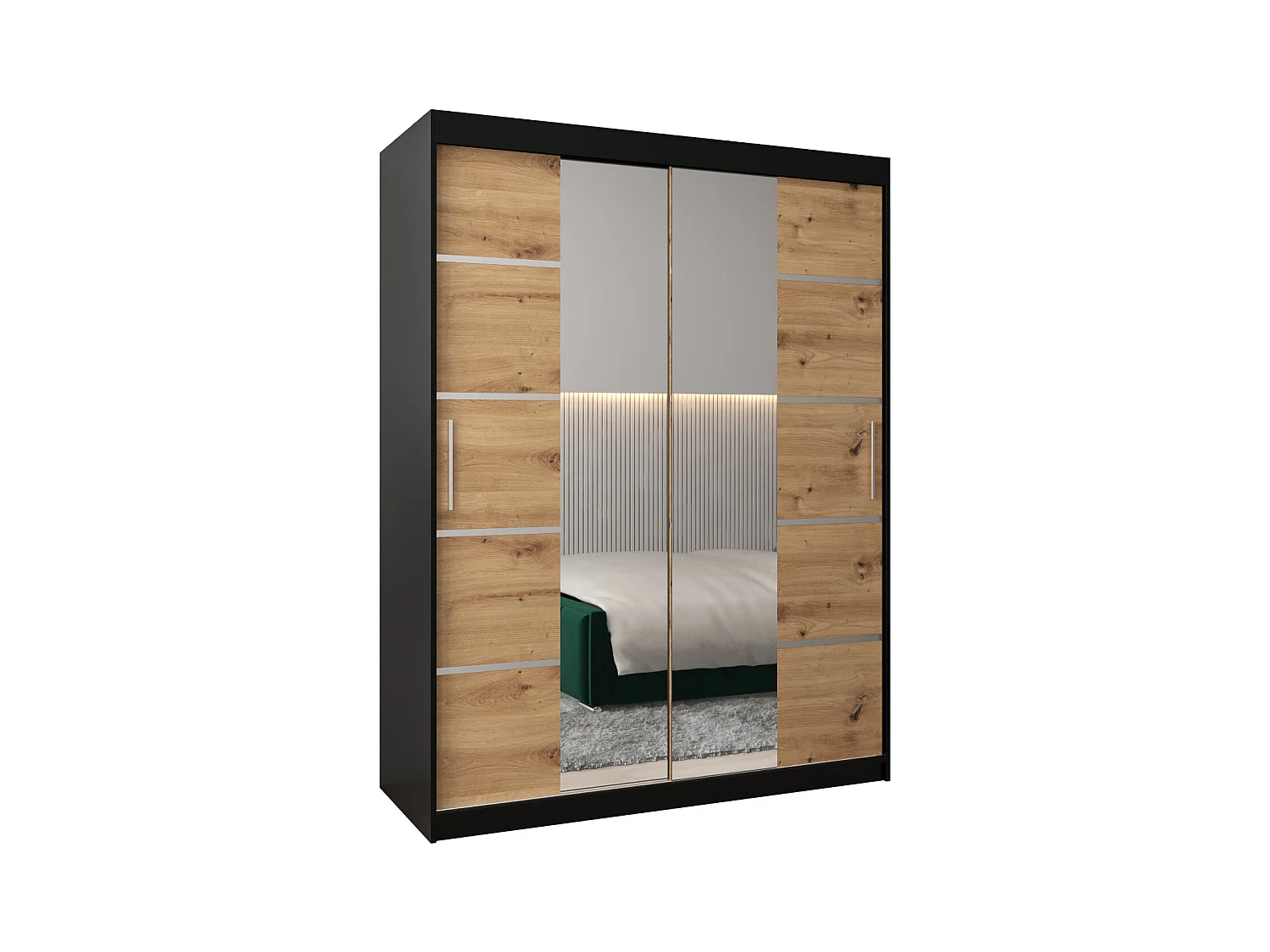 SCHWEBETÜRENSCHRANK VERONA 4 200/150/62 2-türig (Schwarz/Artisan)