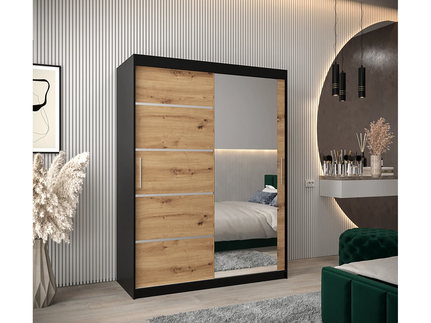 ARMOIRE VERONA 2 À PORTES COULISSANTES 200/150/62 2 Portes (Noir/Artisan)