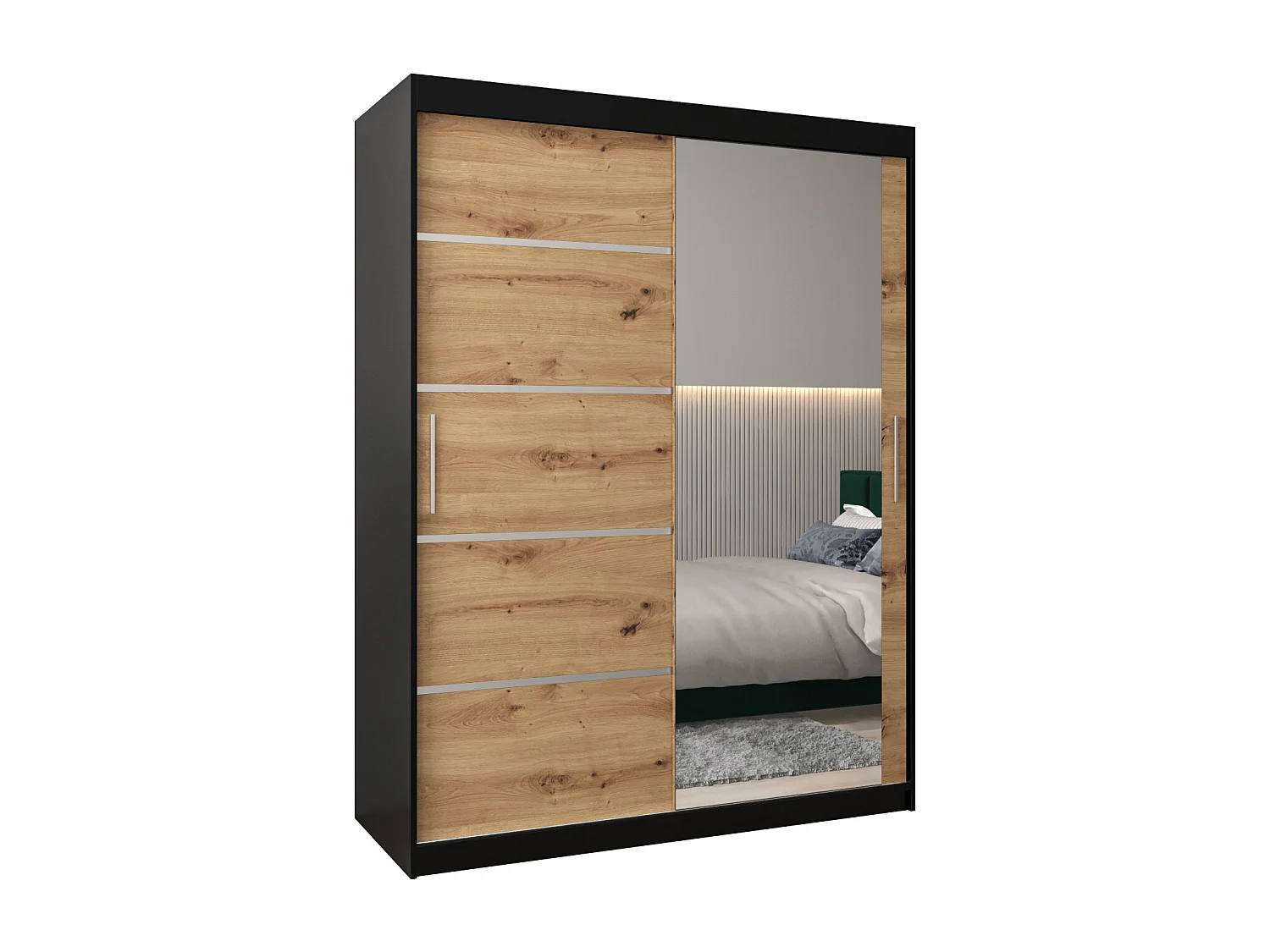 ARMOIRE VERONA 2 À PORTES COULISSANTES 200/150/62 2 Portes (Noir/Artisan)