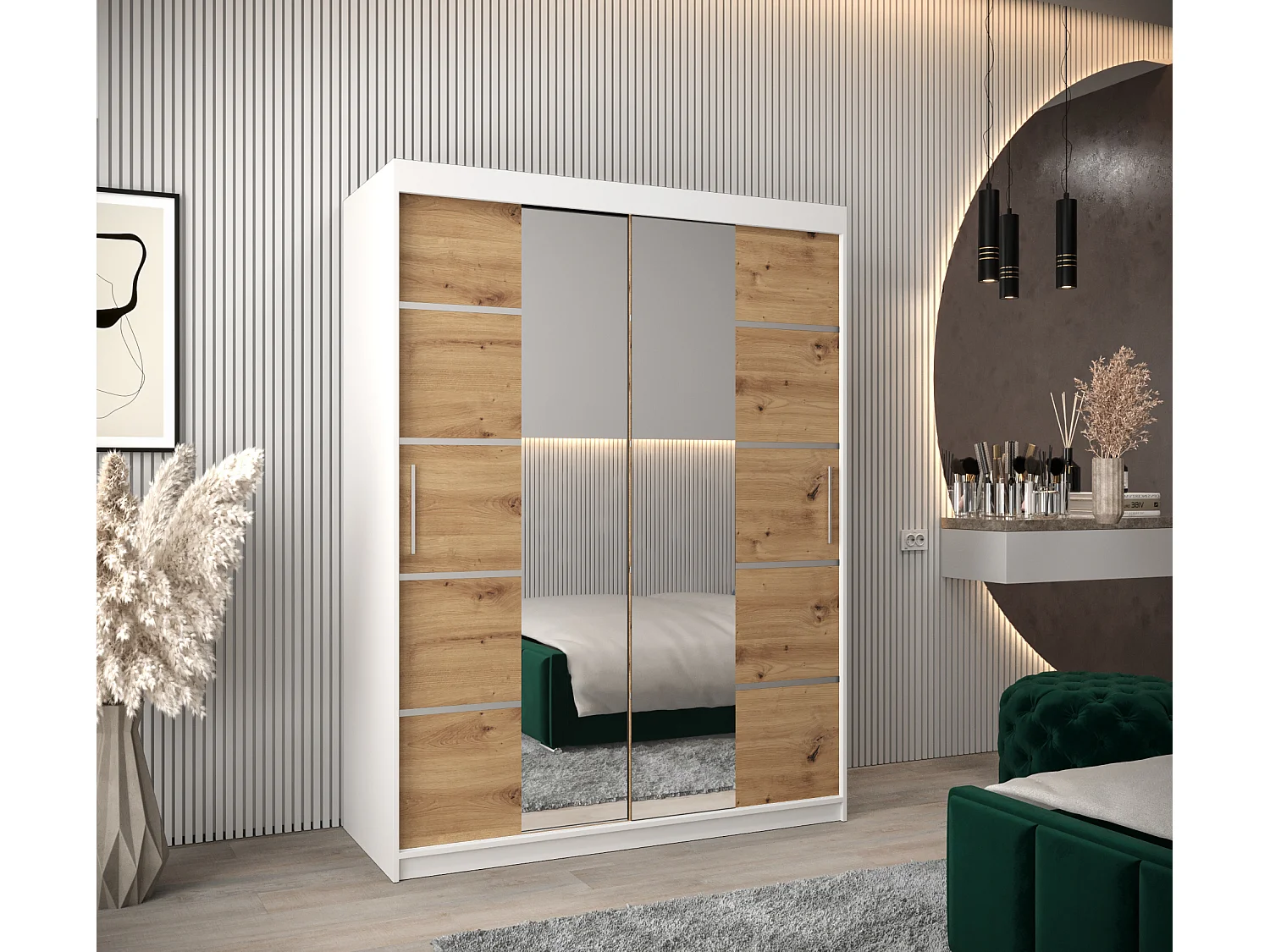 ARMOIRE VERONA 4 À PORTES COULISSANTES 200/150/62 2 Portes (Blanc/Artisan)