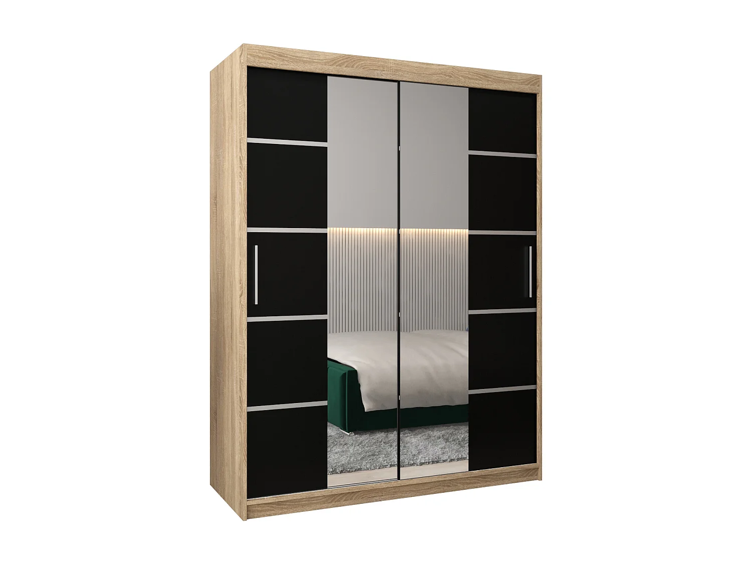 ARMOIRE VERONA 4 À PORTES COULISSANTES 200/150/62 2 Portes (Sonoma/Noir)