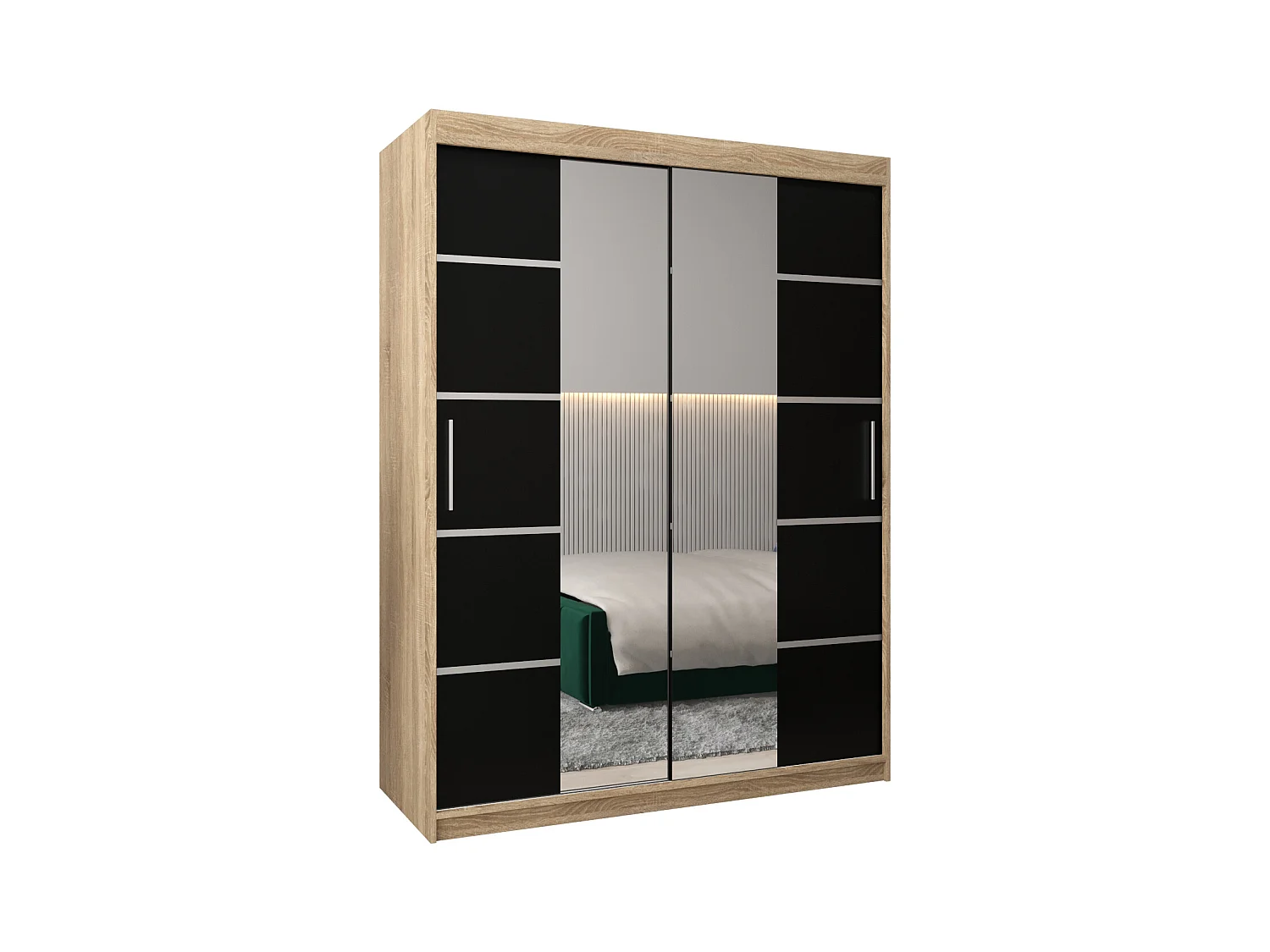 SCHWEBETÜRENSCHRANK VERONA 4 200/150/62 2-türig (Sonoma/Schwarz)