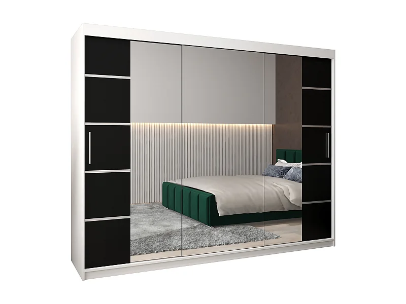 ARMOIRE VERONA 4 À PORTES COULISSANTES 200/250/62 3 Portes (Blanc/Noir)