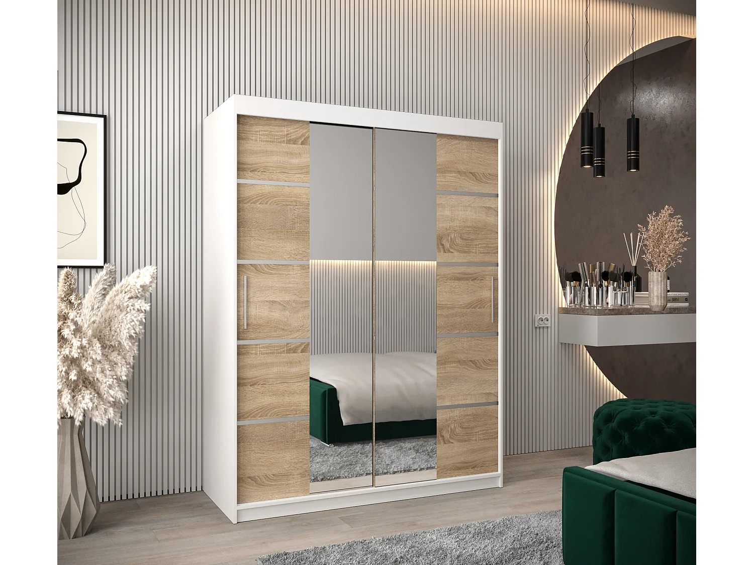 ARMOIRE VERONA 4 À PORTES COULISSANTES 200/150/62 2 Portes (Blanc/Sonoma)