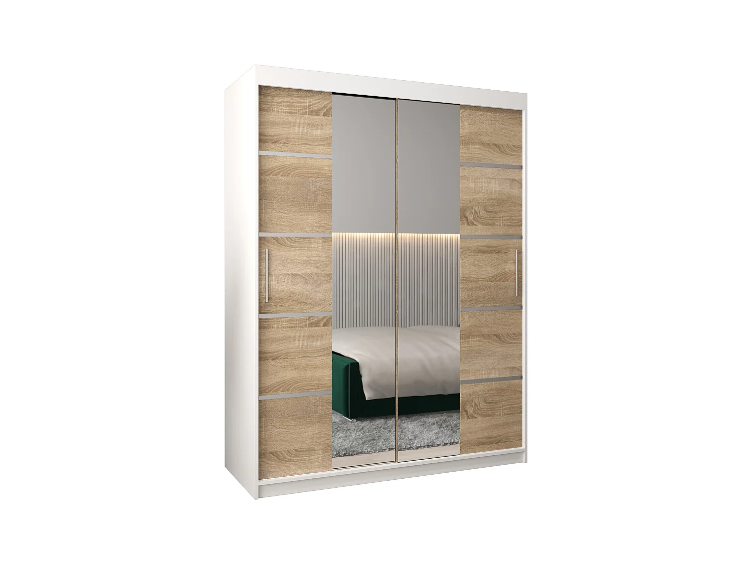 SCHWEBETÜRENSCHRANK VERONA 4 200/150/62 2-türig (Weiß/Sonoma)