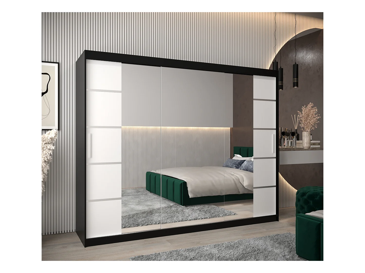 ARMOIRE VERONA 4 À PORTES COULISSANTES 200/250/62 3 Portes (Noir/Blanc)