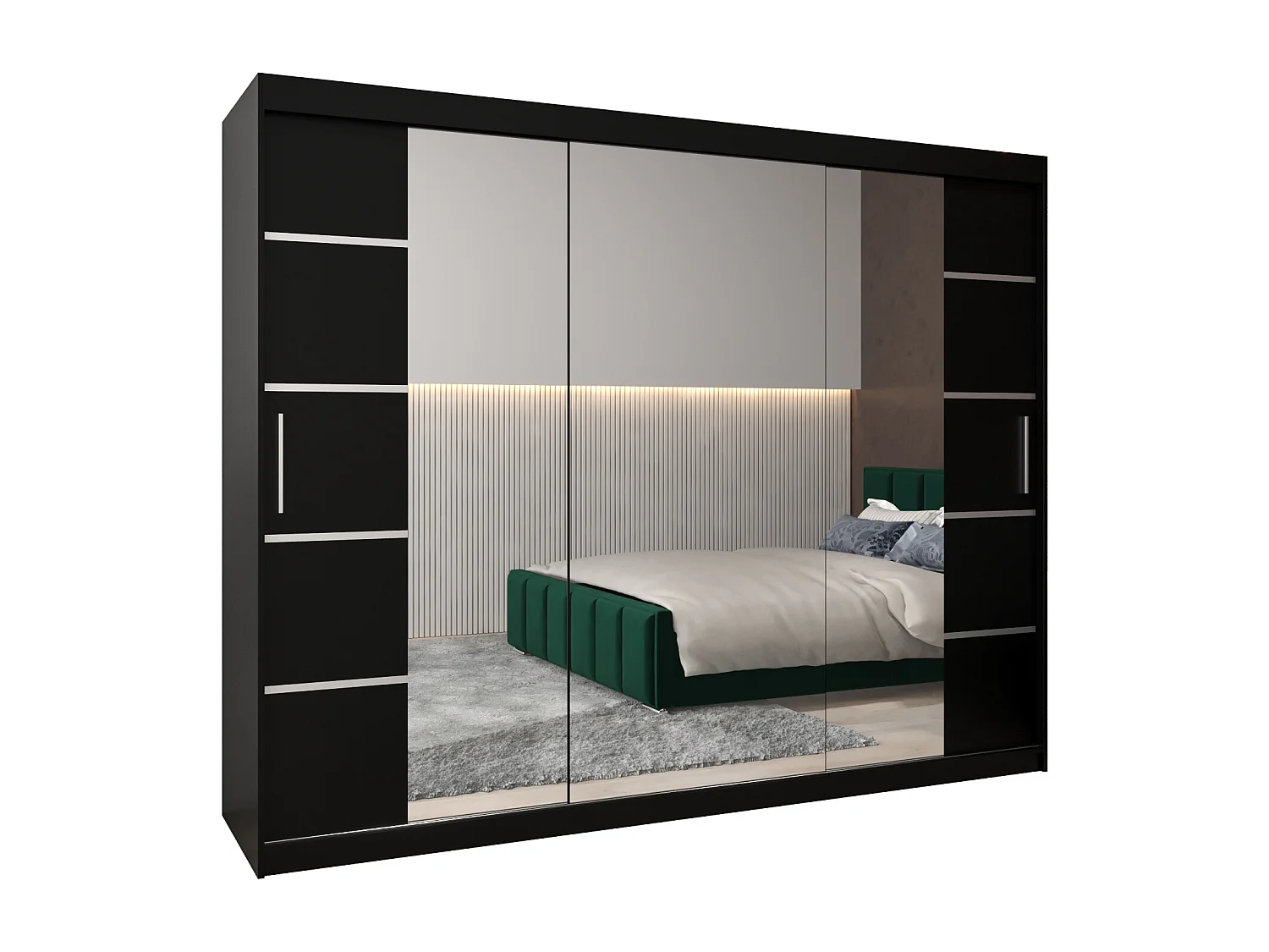 SCHWEBETÜRENSCHRANK VERONA 4 200/250/62 3-türig (Schwarz/Schwarz)