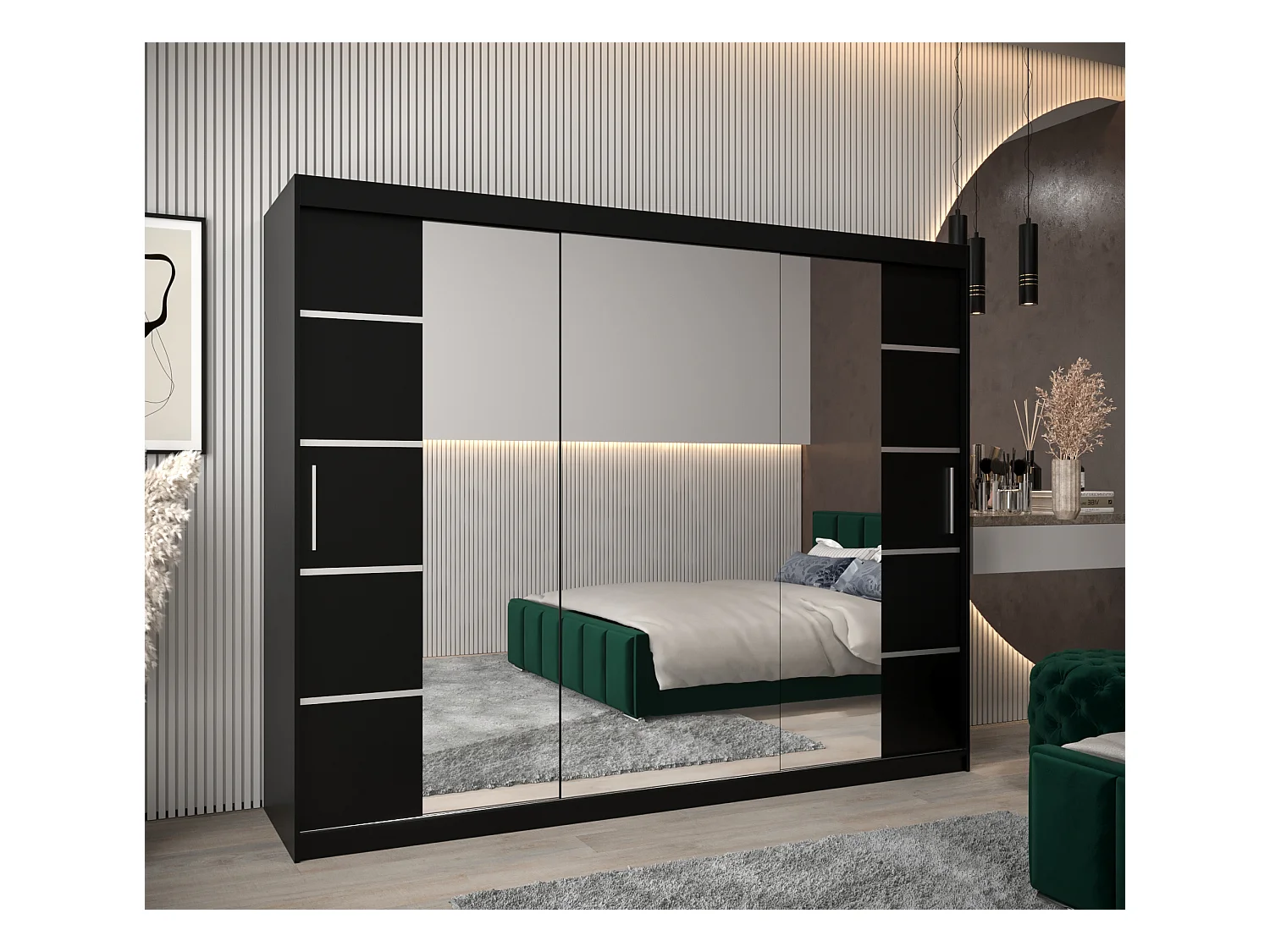 ARMOIRE VERONA 4 À PORTES COULISSANTES 200/250/62 3 Portes (Noir/Noir)