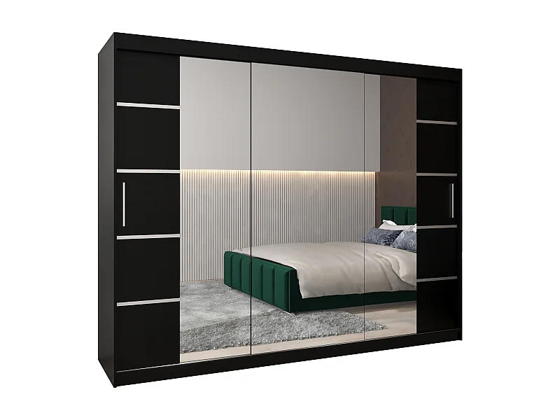 ARMOIRE VERONA 4 À PORTES COULISSANTES 200/250/62 3 Portes (Noir/Noir)