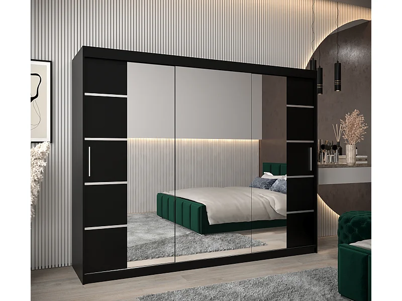 ARMOIRE VERONA 4 À PORTES COULISSANTES 200/250/62 3 Portes (Noir/Noir)