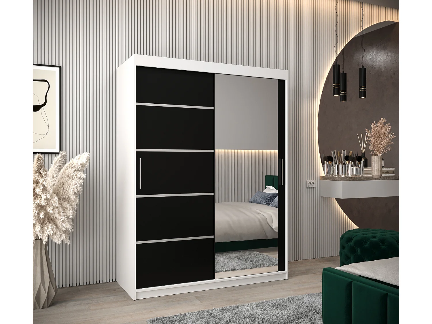 ARMOIRE VERONA 2 À PORTES COULISSANTES 200/150/62 2 Portes (Blanc/Noir)
