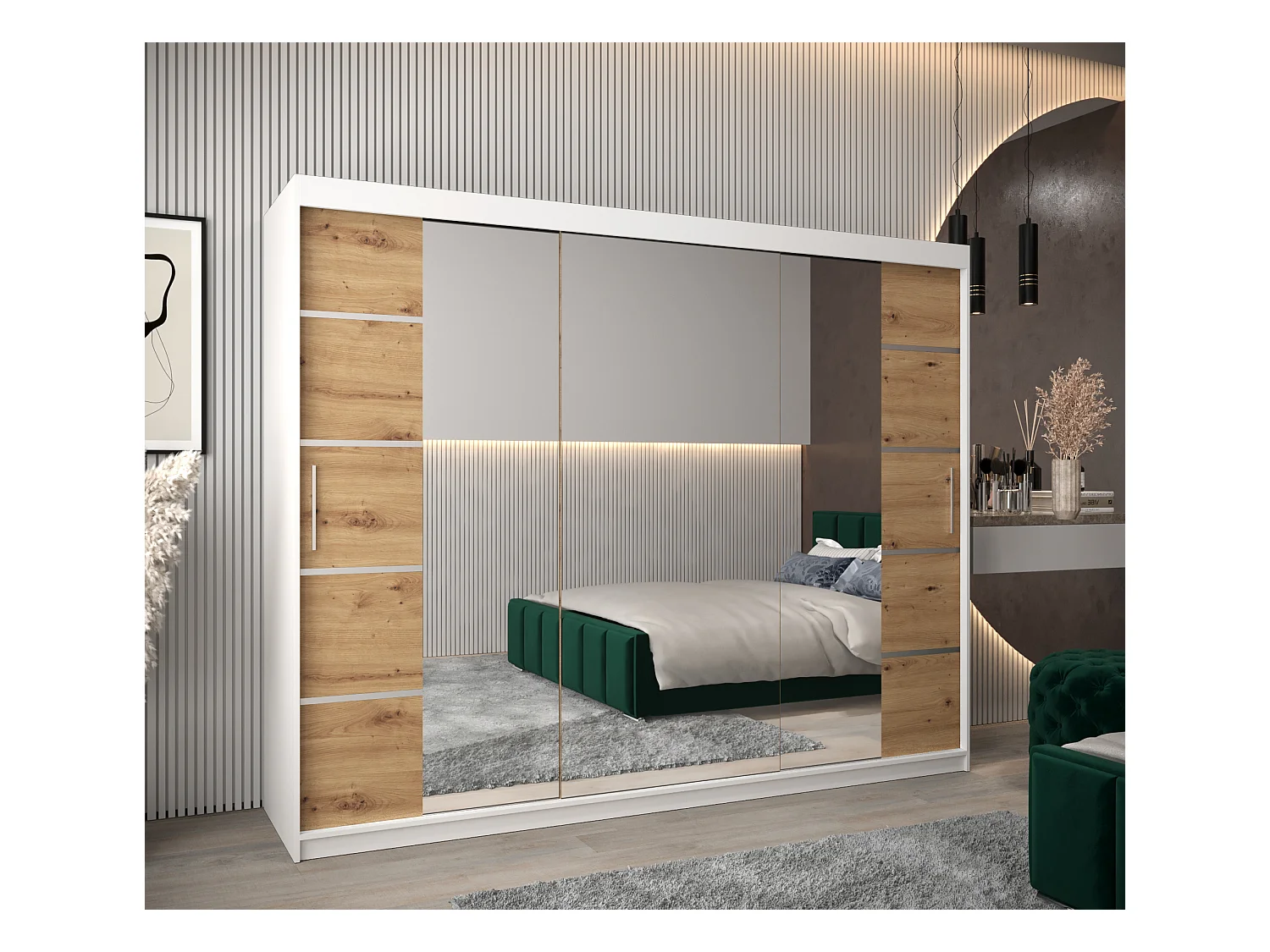 ARMOIRE VERONA 4 À PORTES COULISSANTES 200/250/62 3 Portes (Blanc/Artisan)